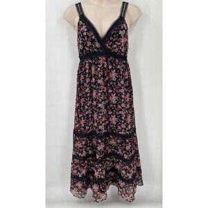 Express Floral Lace Pieced Tiered Maxi Dress Size Medium new With Tags Navy